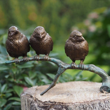 Bronzen beeld Mussen op tak 12x9x20cm