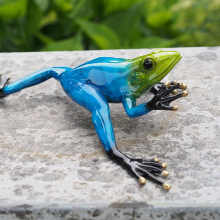 Bronzen beeld Regenwoudkikker / blauw 5x15x19cm
