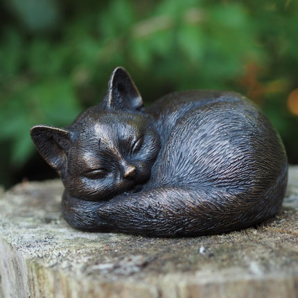 Bronzen beeld Slapende poes 9x14x11cm