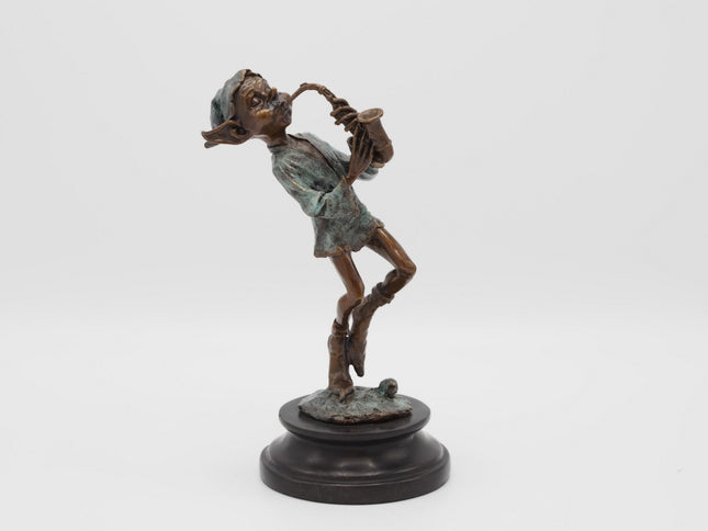 Bronzen beeld Pixie met saxofoon 26x12x12cm