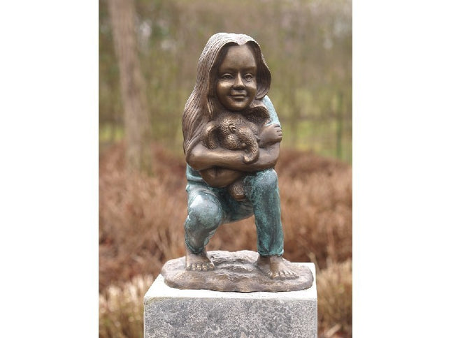 Bronzen beeld Meisje met olifantje 38x24x24cm