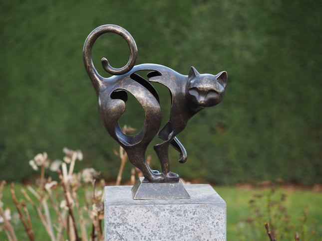 Bronzen beeld Kat moderne sculptuur 38x31x15cm