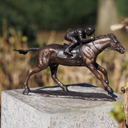 Bronzen beeld Jockey op paard (klein) 17x7x28cm