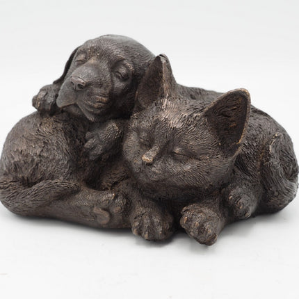 Bronzen beeld Hond en kat 12x15x19cm