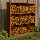 Cortenstalen houtopslag met 9 Vakken met achterwand Outlet 200x38,5x200 cm