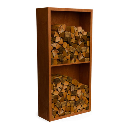 Cortenstalen houtopslag met 2 Vakken met achterwand 100x38,5x200 cm