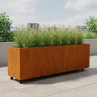 Langwerpige cortenstalen plantenbak met wielen 200x50x60 cm