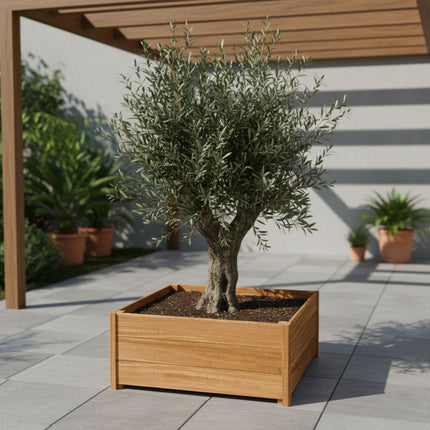 Vierkante Hardhouten plantenbak met poten 100x100x42 cm