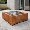 Vierkante cortenstalen watertafel met fontein 120x120x40cm 115kg