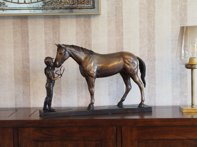 Bronzen beeld Meisje met paard op marmer voet 37x15x58cm - Doika - Bronzen beeld - Doika - 5410807010181 - AN1018BR-B
