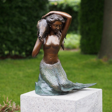 Bronzen beeld Zeemeermin met schelp 52x30x40cm - Doika - Bronzen beeld - Doika - 5410807610701 - BS61070
