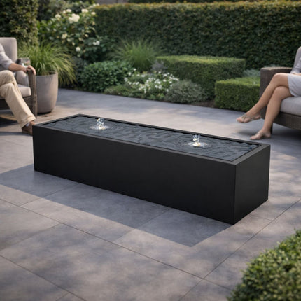 Langwerpige aluminium watertafel met fonteinen 200x60x40cm 39kg - Gitzwart (RAL 9005) - Doika - Watertafel - Geroba -  - TaulaAA8
