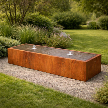Langwerpige cortenstaal watertafel met fonteinen 200x60x40cm 113kg - Doika - Watertafel - Geroba -  - TaulaAC8