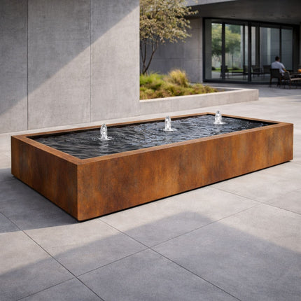 Langwerpige cortenstaal watertafel met fonteinen 300x120x40cm 251kg - Doika - Watertafel - Geroba -  - TaulaAC5