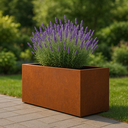 Langwerpige cortenstalen plantenbak met bodem 150x40x40 cm - Doika - Plantenbak - Geroba -  - ArtesaB19