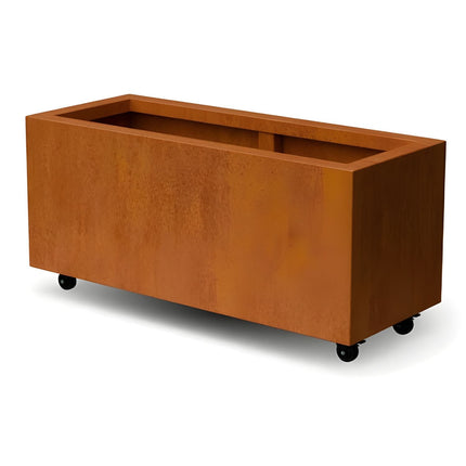 Langwerpige cortenstalen plantenbak met wielen 100x40x40 cm - Doika - Plantenbak - Geroba -  - ArtesaWH22