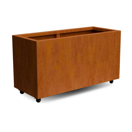 Langwerpige cortenstalen plantenbak met wielen 120x50x60 cm - Doika - Plantenbak - Geroba -  - ArtesaWH14