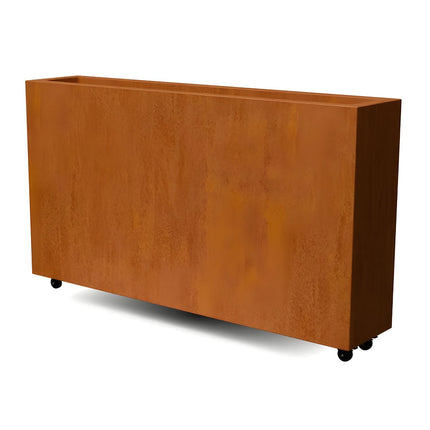 Langwerpige cortenstalen plantenbak met wielen 150x30x80 cm - Doika - Plantenbak - Geroba -  - ArtesaWH21