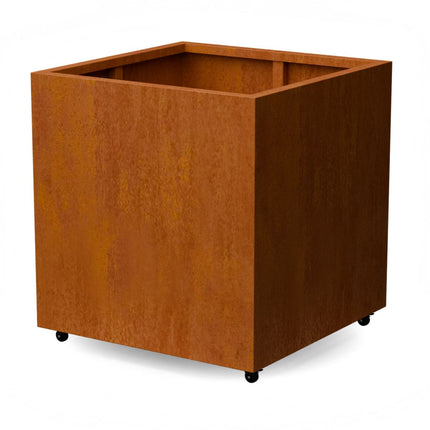Vierkante cortenstalen plantenbak met wielen 100x100x100 cm - Doika - Plantenbak - Geroba -  - QuadraWH7