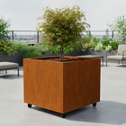 Vierkante cortenstalen plantenbak met wielen 100x100x80 cm - Doika - Plantenbak - Geroba -  - ArtesaWH10