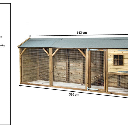 Konijnenhok Sanne 363 x 95 x 148 cm - Doika BV - Konijnenhok - Doika BV - 8720569173107 - 8720569173107