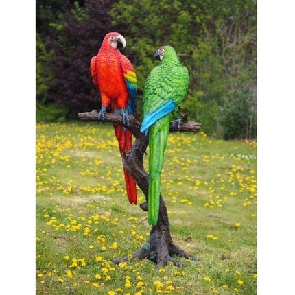 Thermobrass 2 Gekleurde papegaaien op boomstam 175x66x93cm (HxBxL) - Doika BV - Bronzen beeld - Thermobrass - 5410807114711 - B1147-1